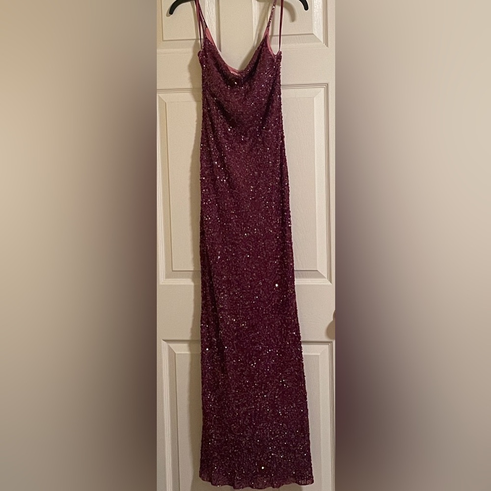Red Sequin Strapless Prom Gown